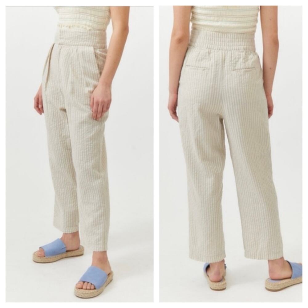 NWT Urban Outfitters Paige Pants Tan Cream Striped Pleated Preppy Beach Size S